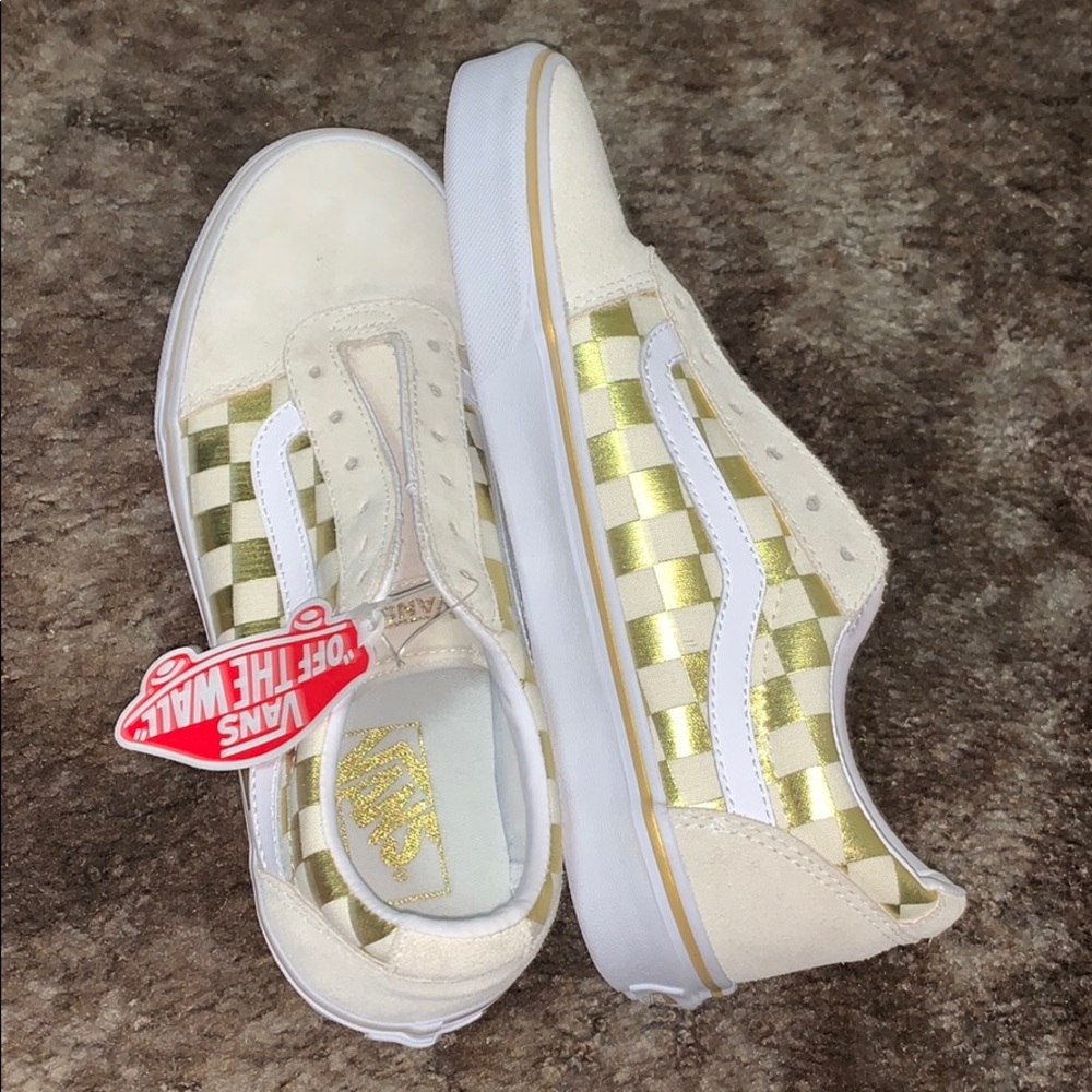 Vans gold and cream checkered vans